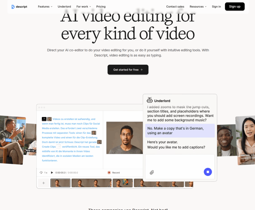 영상편집 AI 자동화 유튜브 도구, Descript